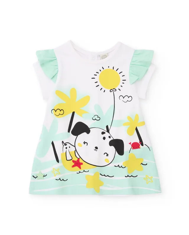 TucTuc Vestiti Vestito Neonato Bianco Cagnolino Leggero