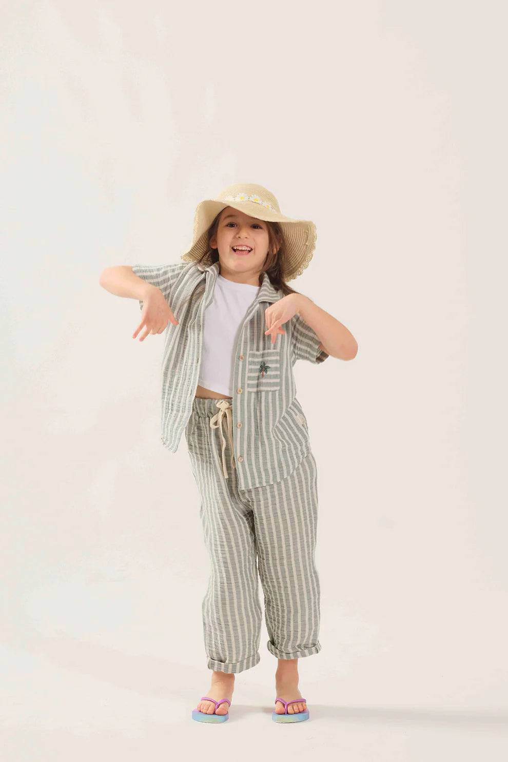 Miela Kids Pantaloni Mussola Menta Rig Bessuto Cotone 2-7 Anni
