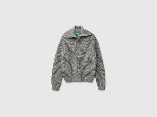 Benetton Sweaters maglione melange collo alto mezza zip taglia M