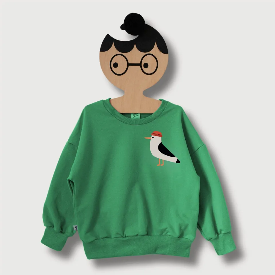 DONT GROW UP Gabbiano Felpa Verde Cotone 8/9 Anni