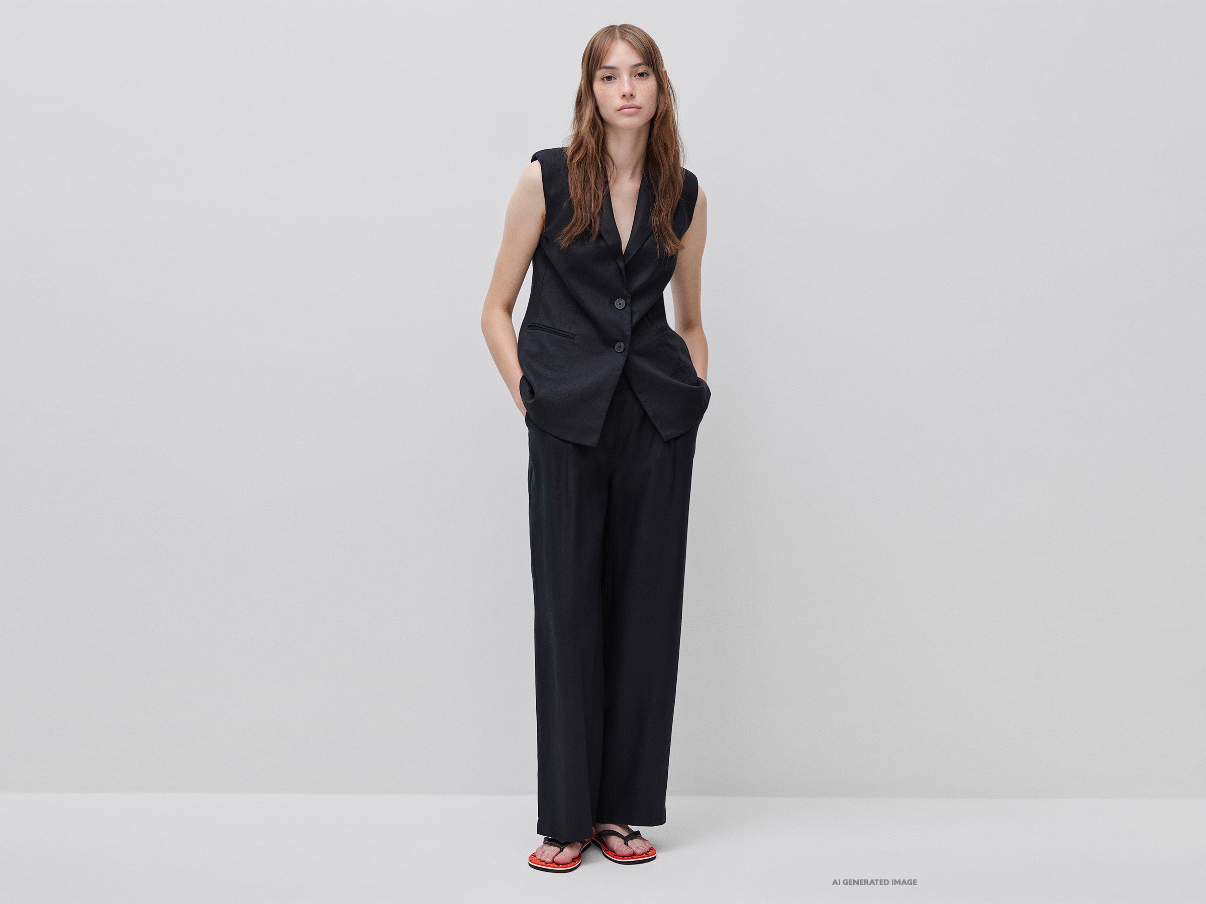 United Colors of Benetton Gilet lungo lino puro due bottoni