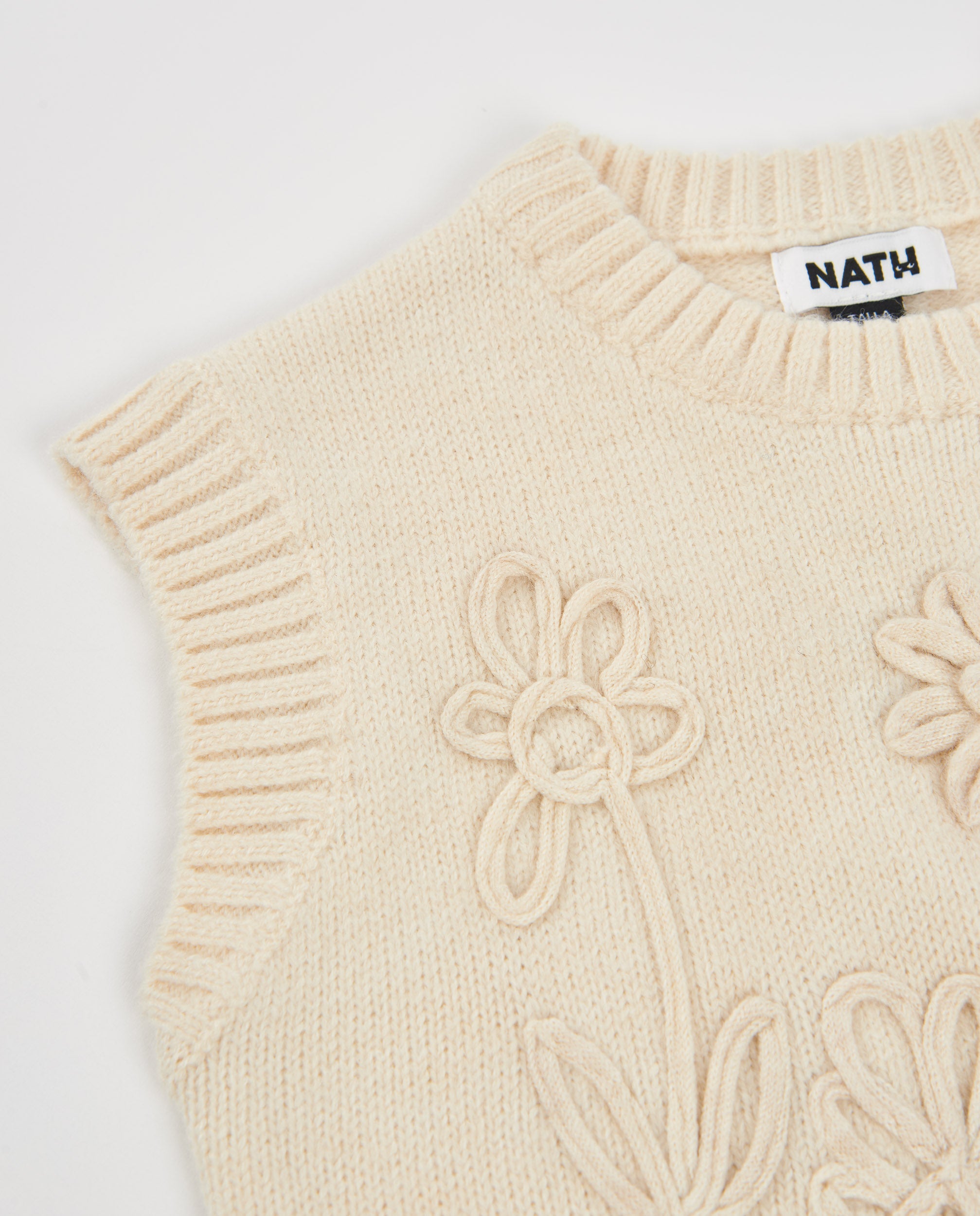 TucTuc Maglioni Gilet bambina beige ricamo floreale tricot