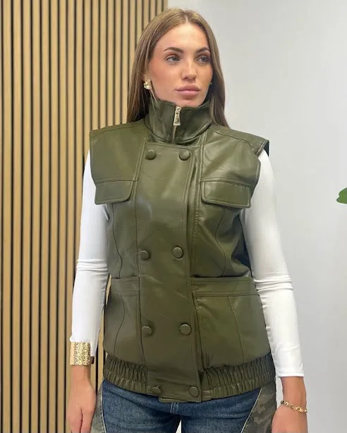 Sottosopra JETR89051 gilet ecopelle imbottito nero