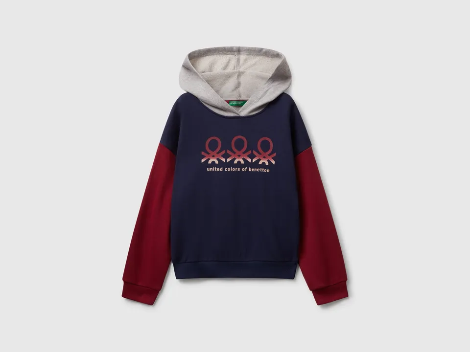United Colors of Benetton Felpa con Cappuccio Cotone Stampa Logo