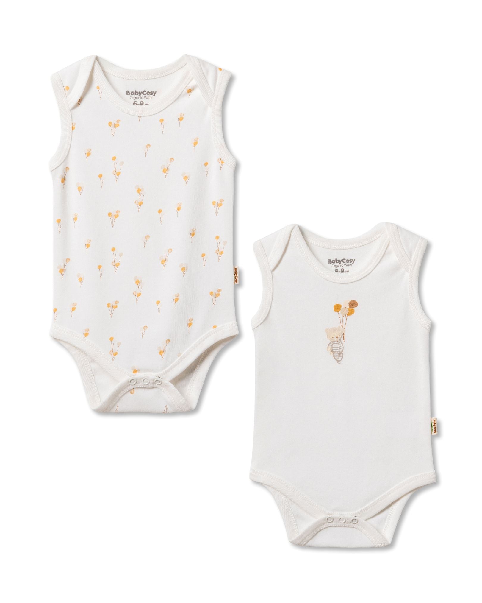 BabyCosy Set 2 Body Smanicati Palloncino Cotone Bio 6-9 Mesi