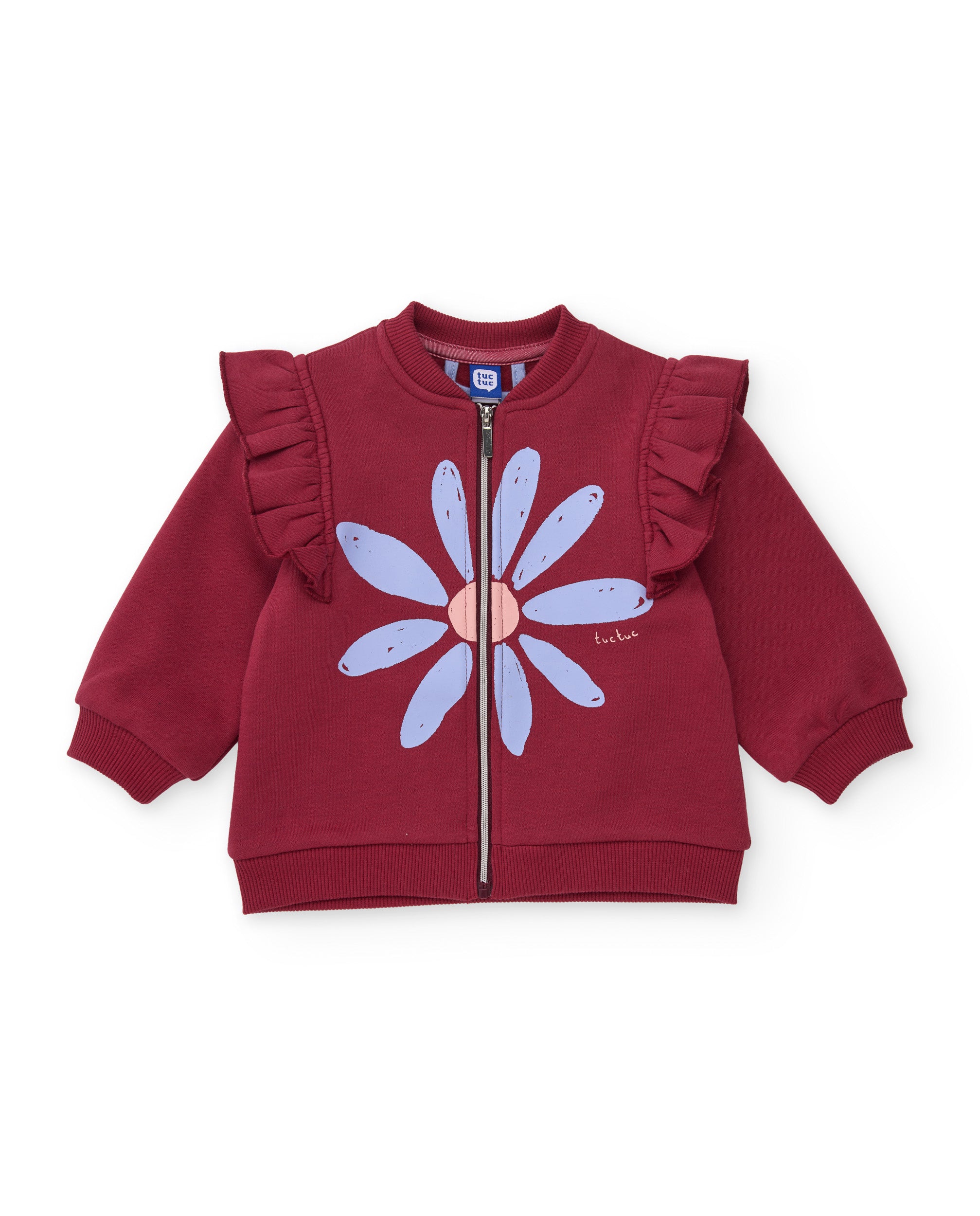 TucTuc Completi tuta felpa bordeaux fiori volant bimba