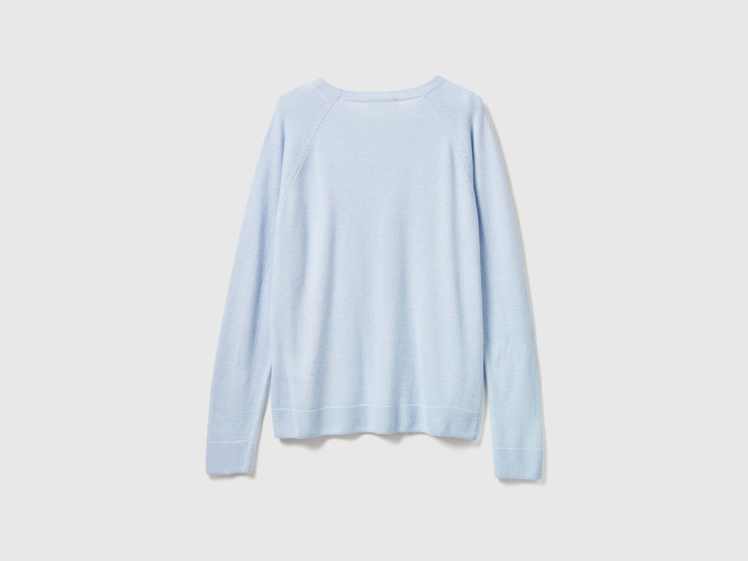 Benetton Maglione girocollo azzurro lana e cashmere XXS