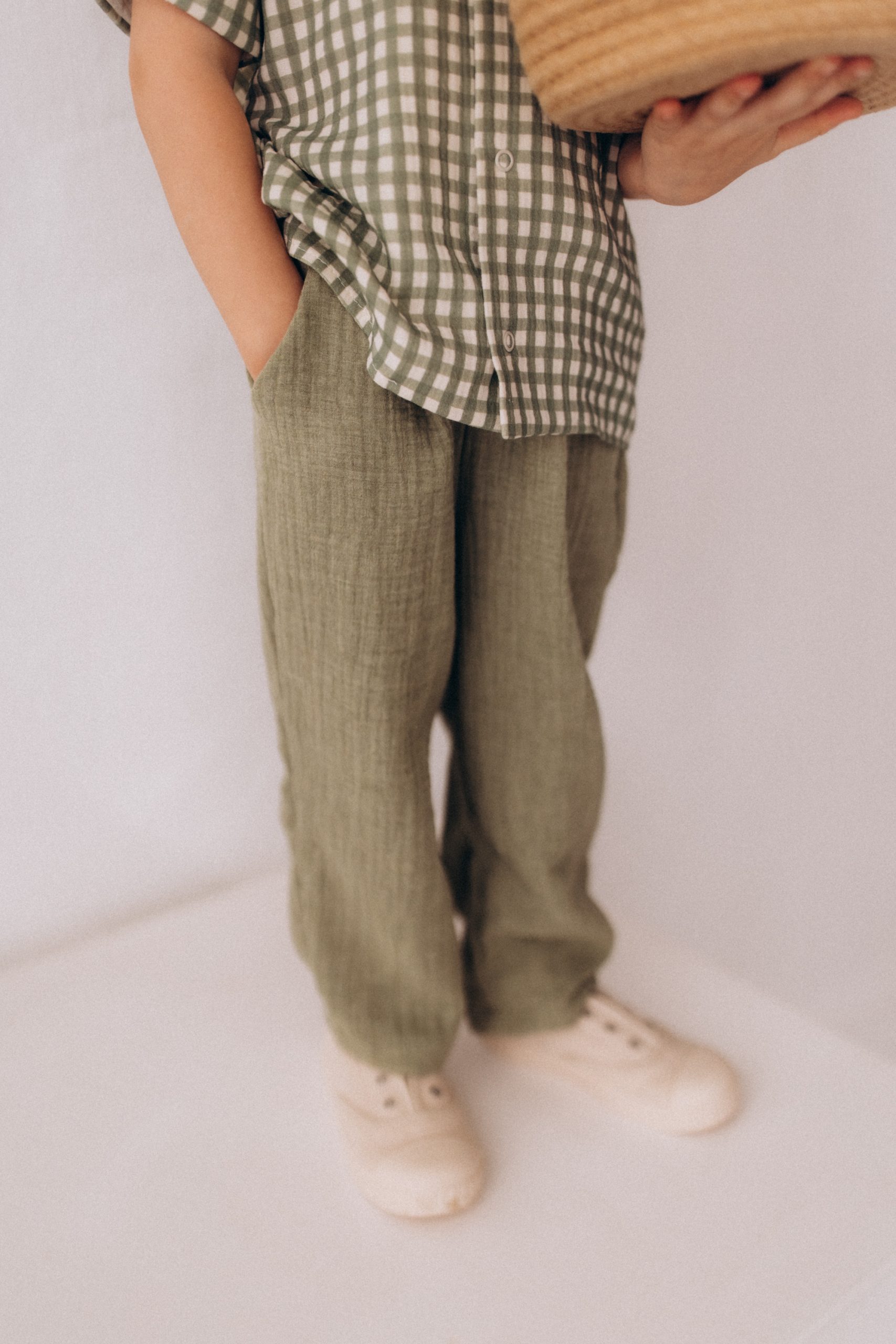 Woolly Organic SS27 Pantaloni Bimbo Mussola Cotone Bio