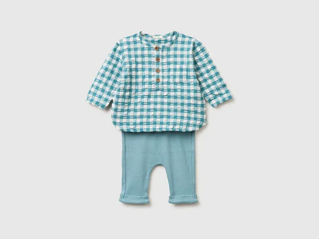 United Colors of Benetton Set camicia quadri+pantaloni neonato 68