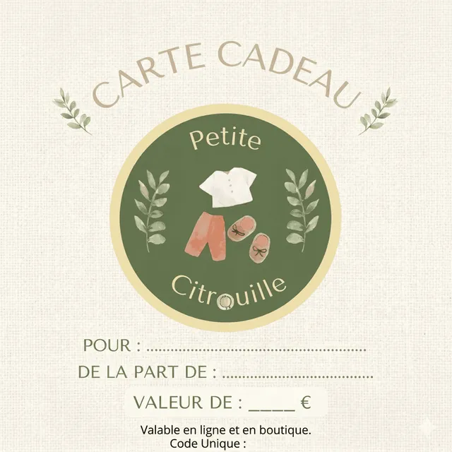 Petite Citrouille Carte Cadeau buono regalo neonato email