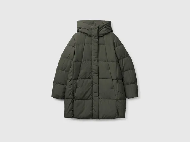 Benetton Piumino Midi Cappuccio Imbottito Riciclato