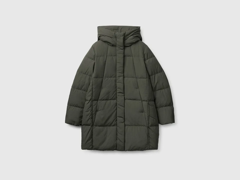 Benetton Piumino Midi Cappuccio Imbottito Riciclato