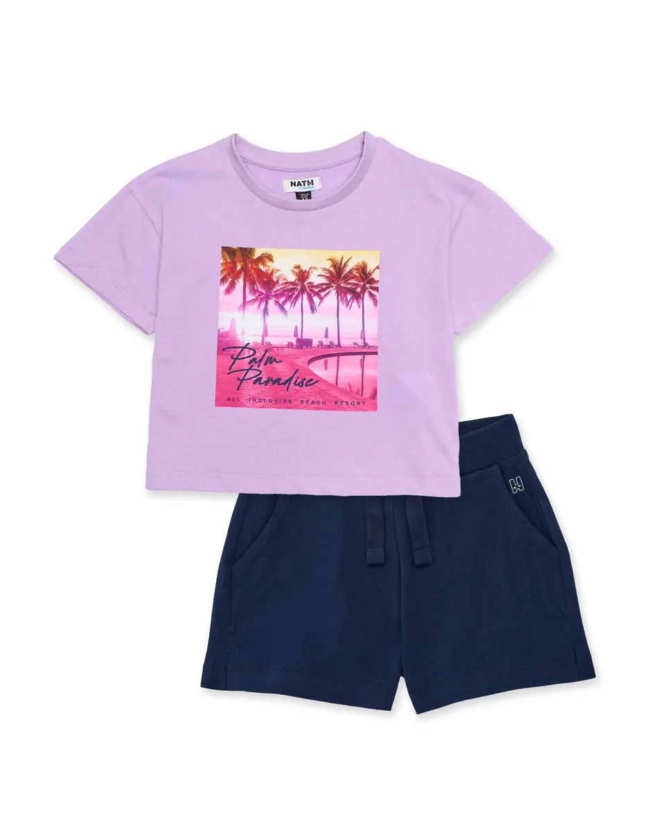 TucTuc Completi completo maglia lilla tropicale t-shirt+short