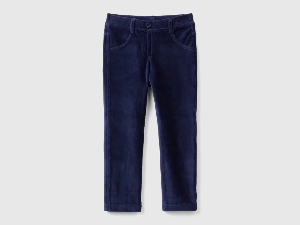 Benetton Pantaloni Ciniglia Coste Cotone Stretch Logo