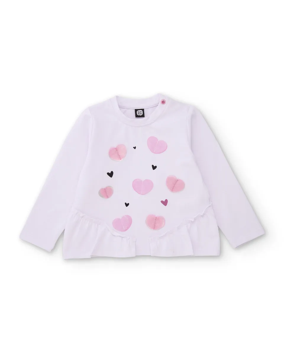 TucTuc Magliette Maglia Bimba Bianca Cuori Cotone