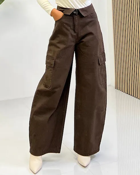 Sottosopra jetr89117 pantalone palazzo marrone taglia M