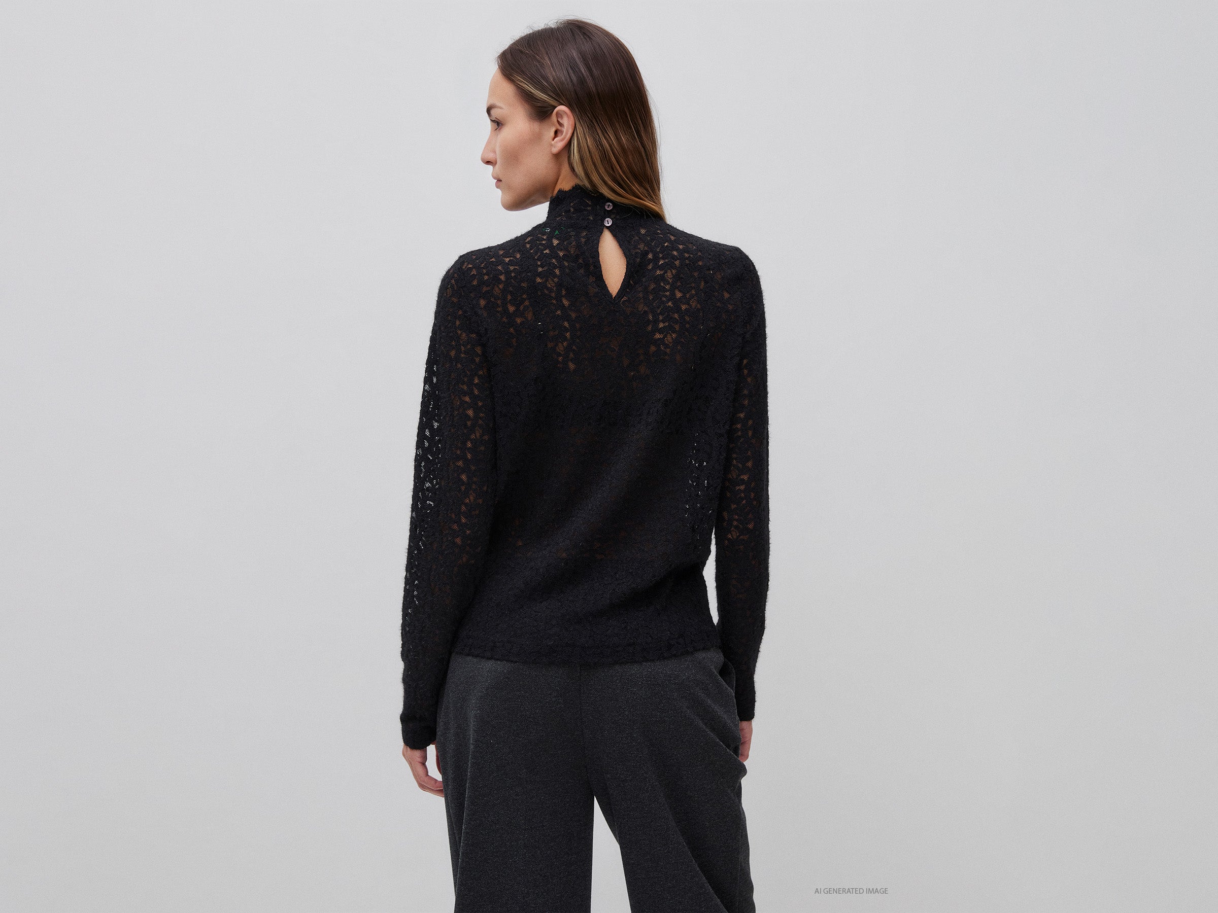 United Colors of Benetton Blusa Pizzo Collo Alto Manica Lunga XS