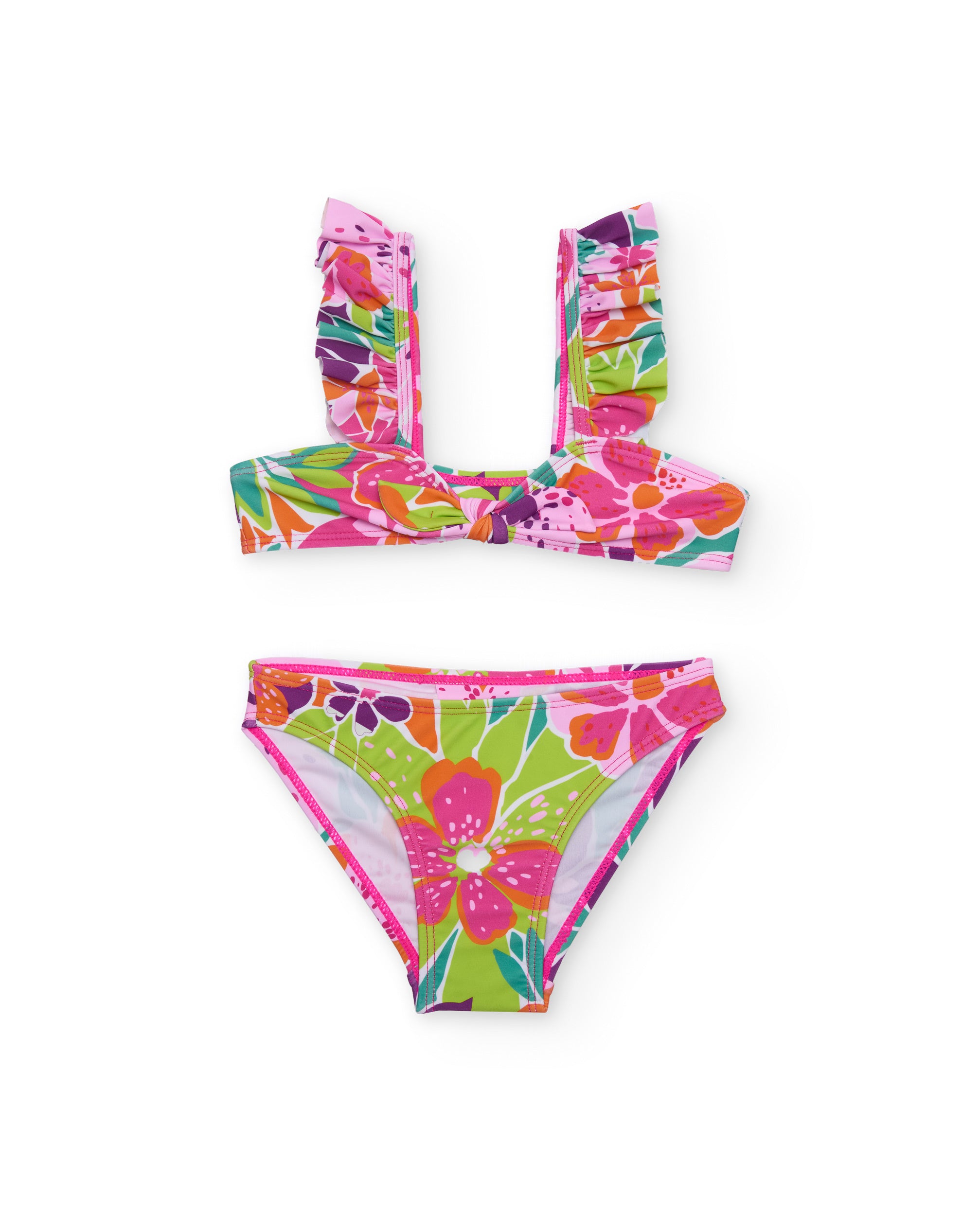 TucTuc Bikini bambina rosa in maglia con volant fiori