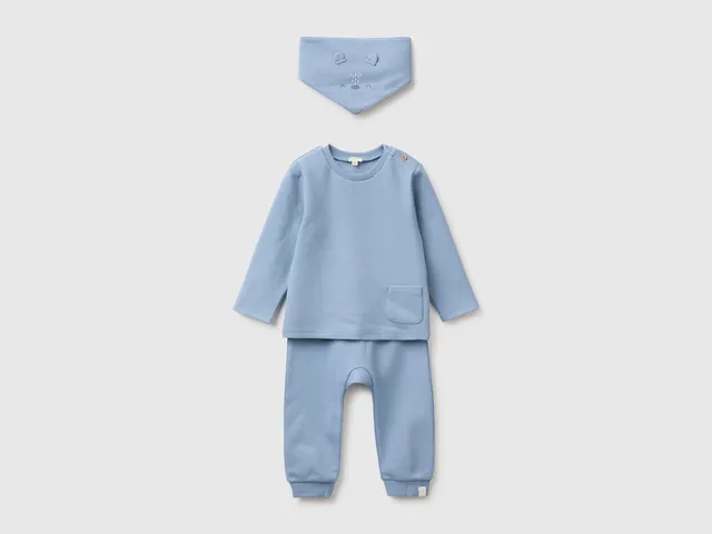 United Colors of Benetton Set Neonato Cotone Felpa Pantaloni Bavaglino