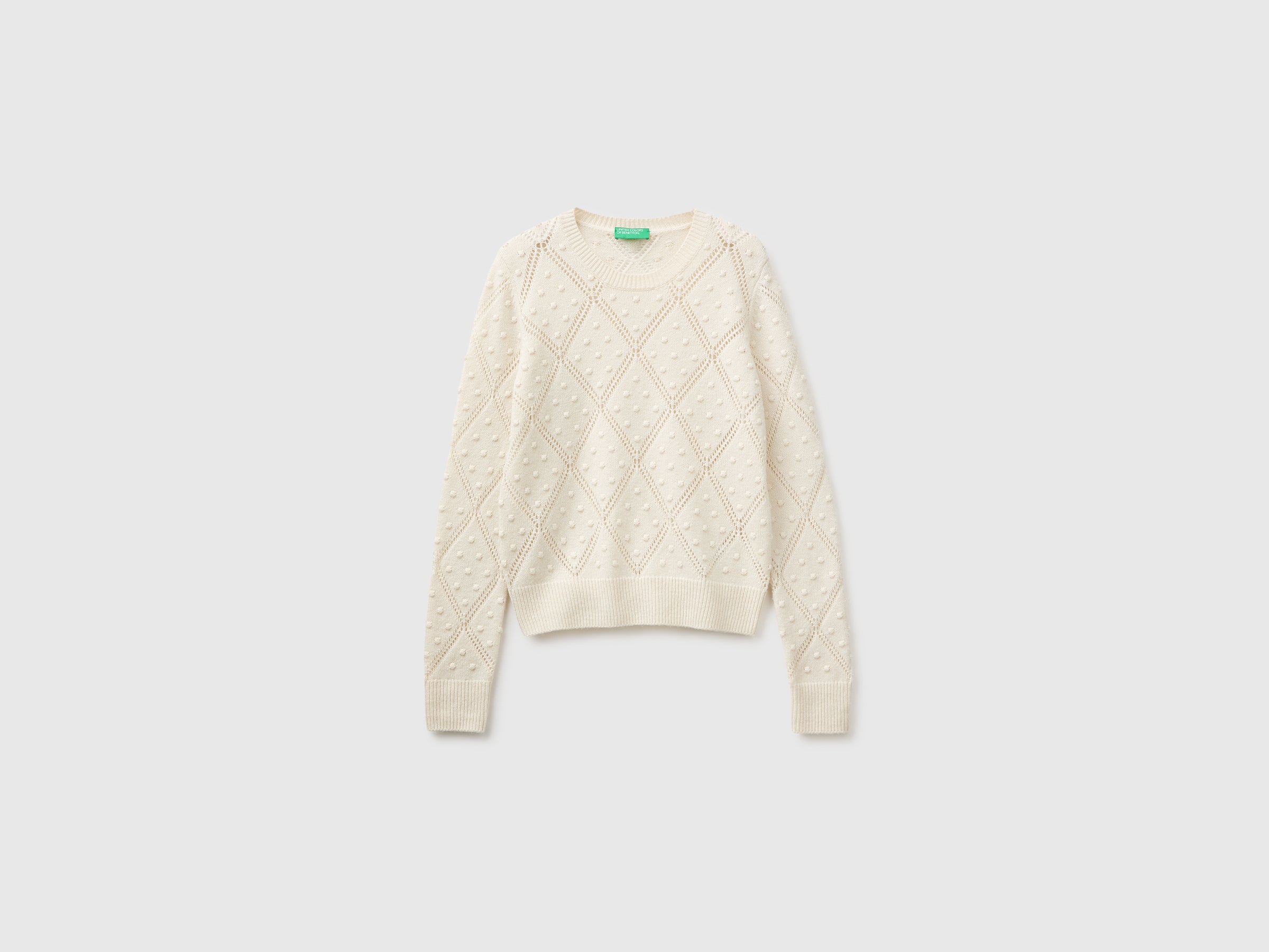 United Colors of Benetton Maglione Lana Girocollo Traforato Rombi