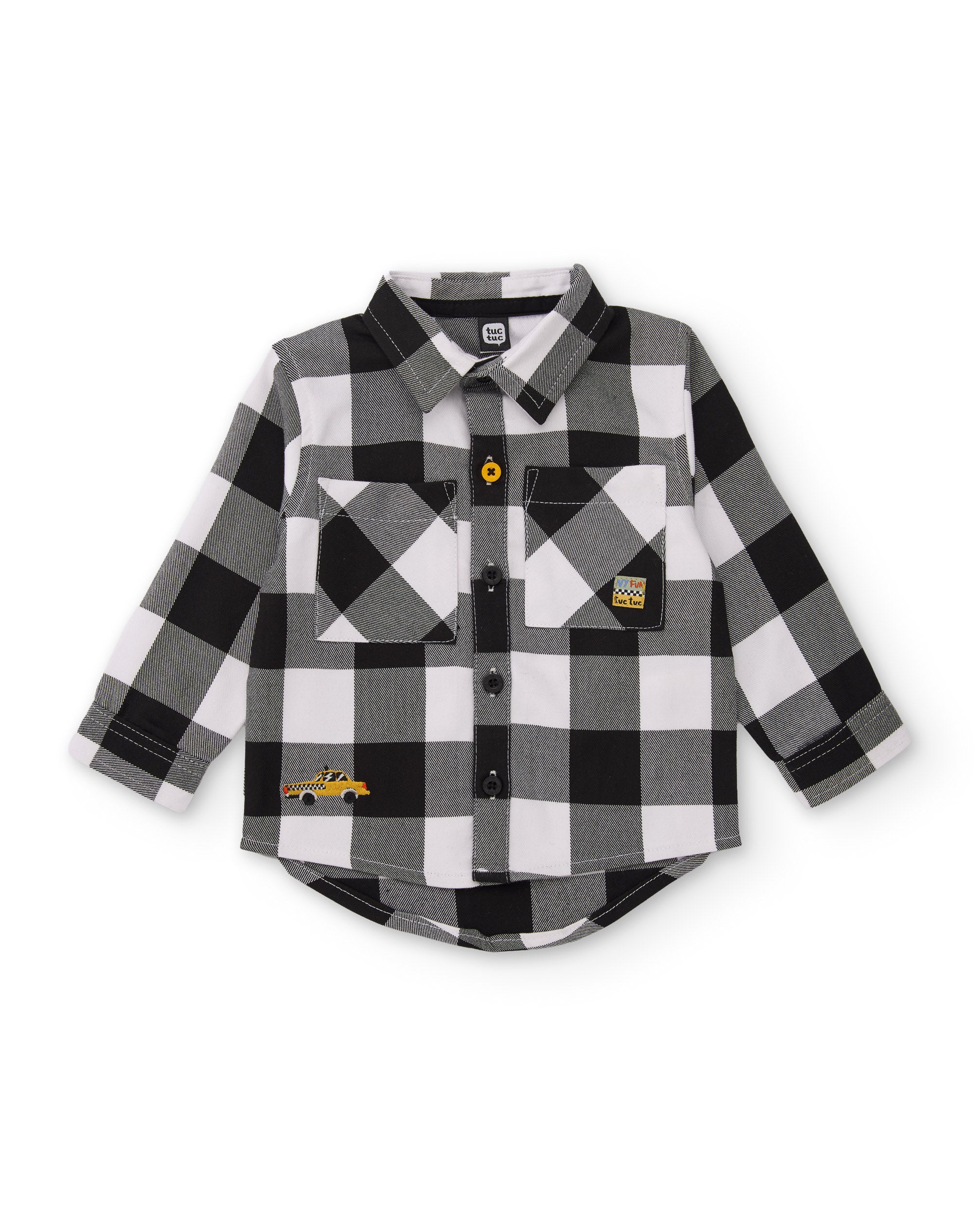 TucTuc Camicia quadri bambino nera con taschino