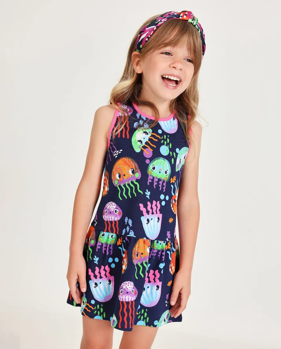 TucTuc Vestiti Abito Bambina Navy Stampa Meduse