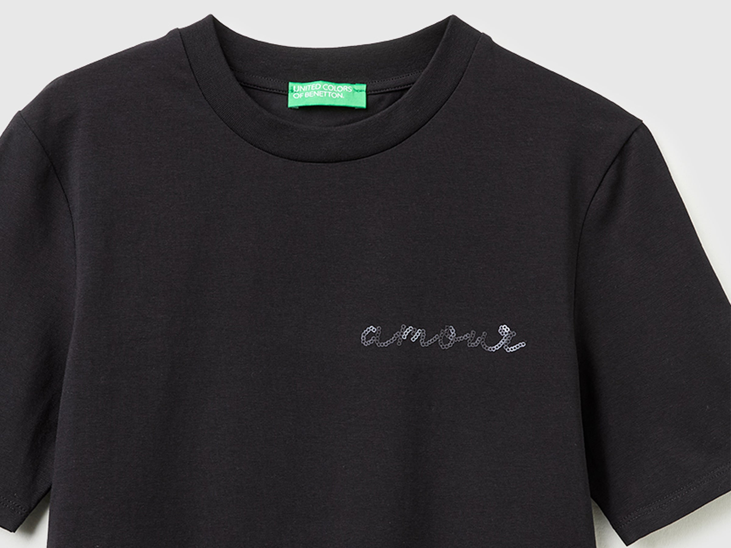 Benetton Amour t-shirt cotone ricamo amour taglia S