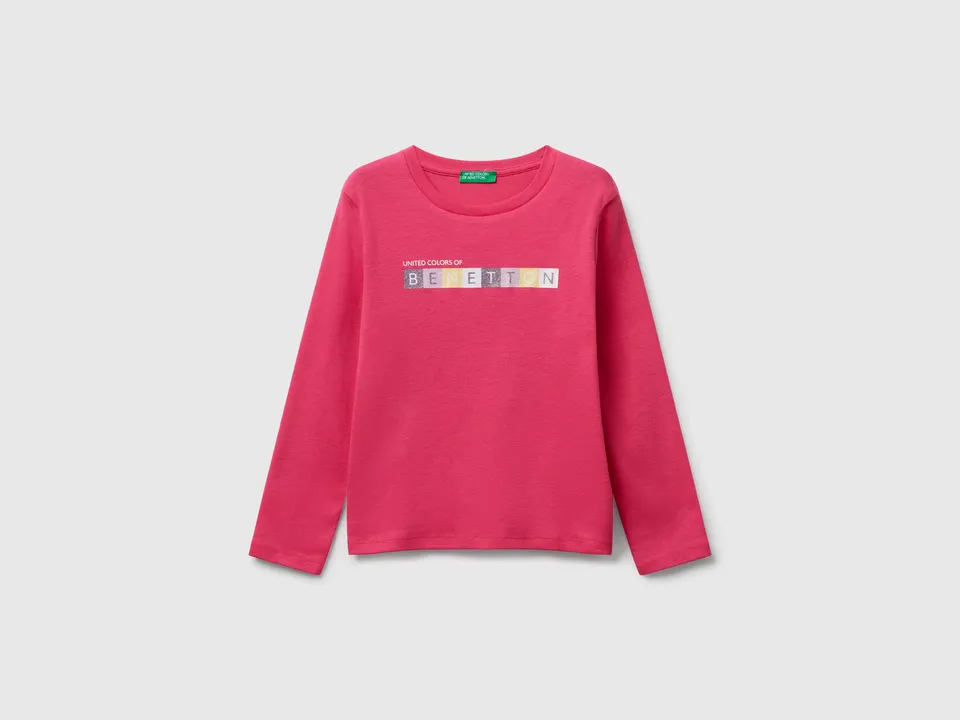United Colors of Benetton T-shirt bambina 98 manica lunga glitter cotone
