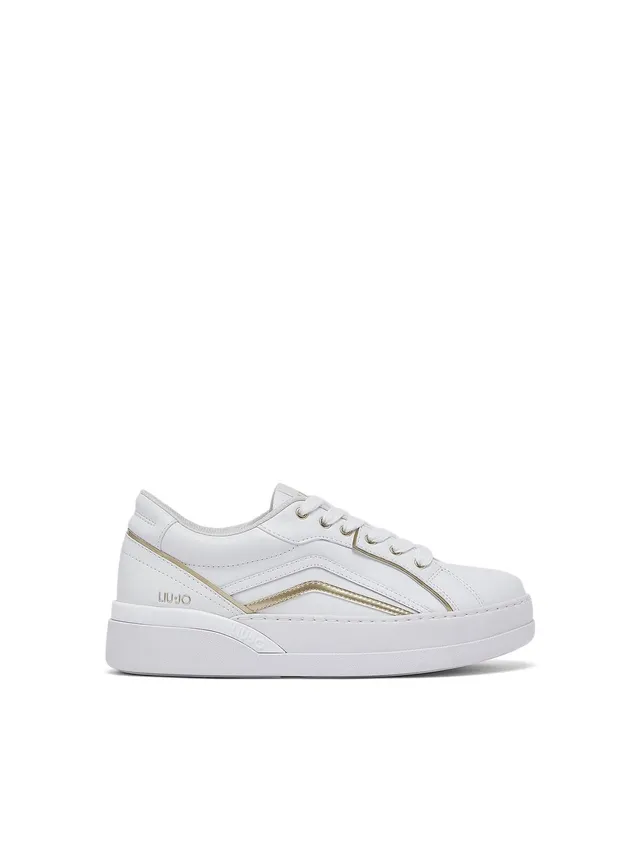Liu Jo Sneakers Pelle Bianche 35 con Accenti Lamé