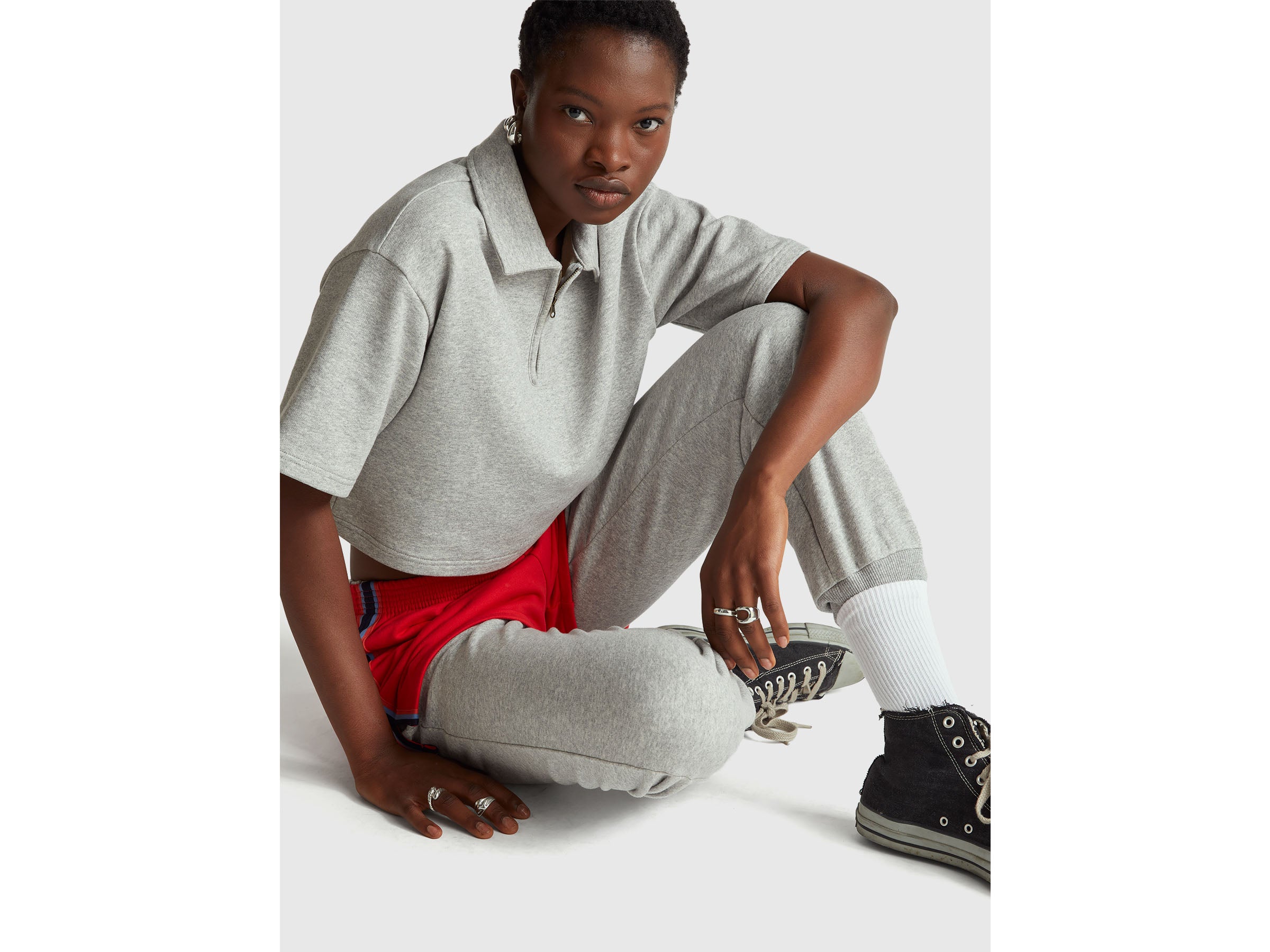 United Colors of Benetton polo cropped zip cotone