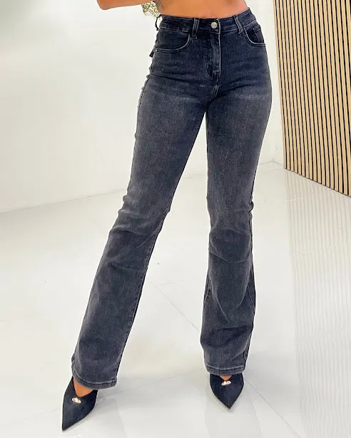 Sottosopra JEYW1813A jeans zampa nero vita alta