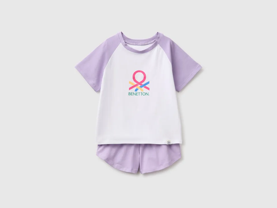 United Colors of Benetton Pigiama Corto Logo Pigiama 7-8 Anni Cotone