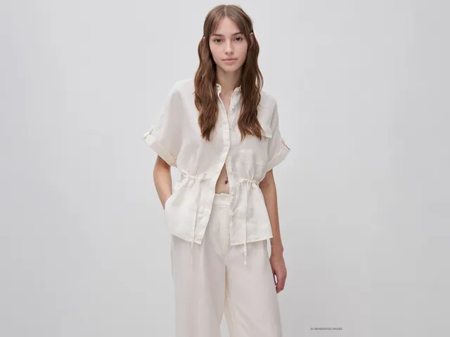 United Colors of Benetton Camicia Sahariana Lino Puro Taglia M