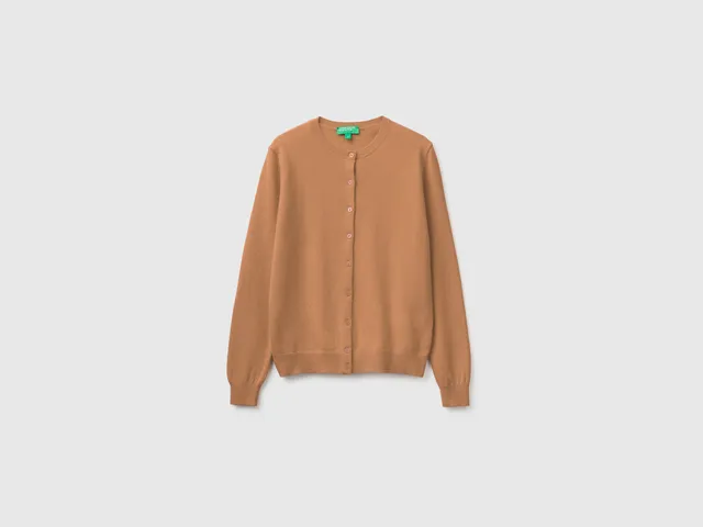 United Colors of Benetton Cardigan girocollo lana merino cammello taglia M