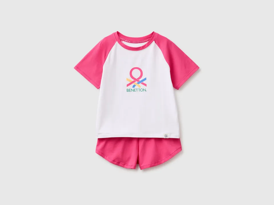 United Colors of Benetton Pigiama Corto Cotone Logo Bimbo 7-8 Anni