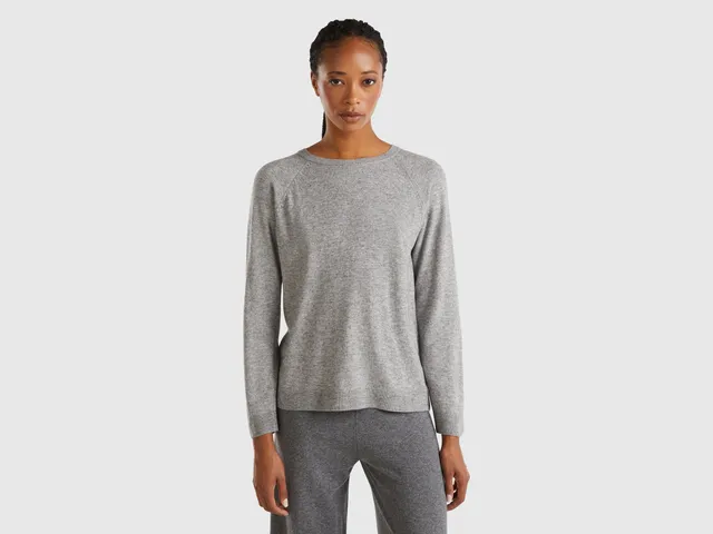 United Colors of Benetton Maglione Lana Cashmere Grigio Taglia M