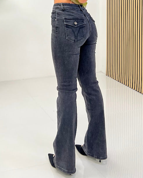 Sottosopra JEYW1813A jeans zampa nero vita alta