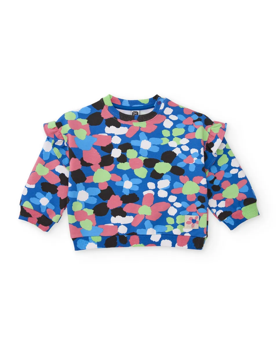 TucTuc Felpe felpa bambina blu floreale spalle arricciate