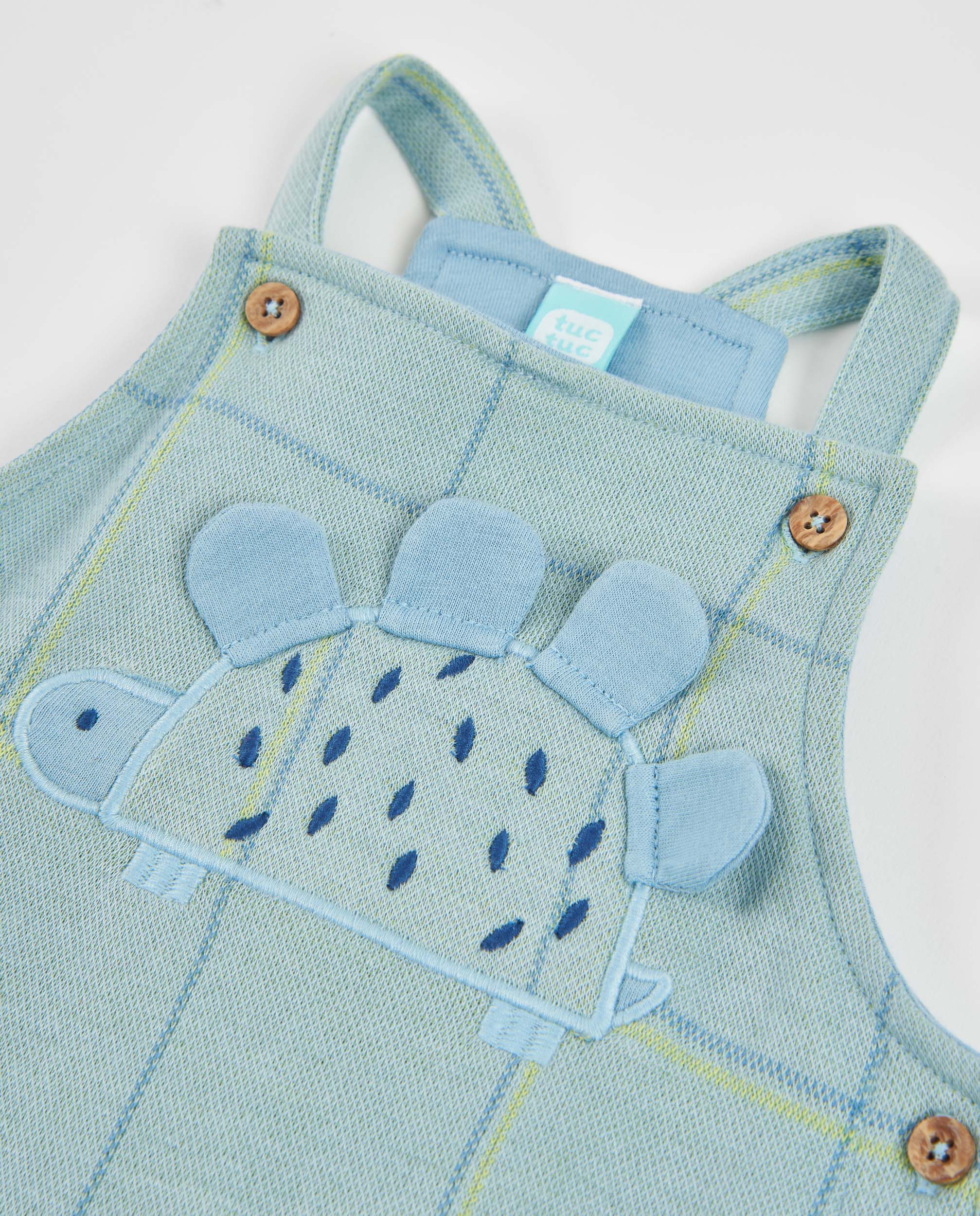 TucTuc Completo neonato maglia salopette completo azzurro quadri