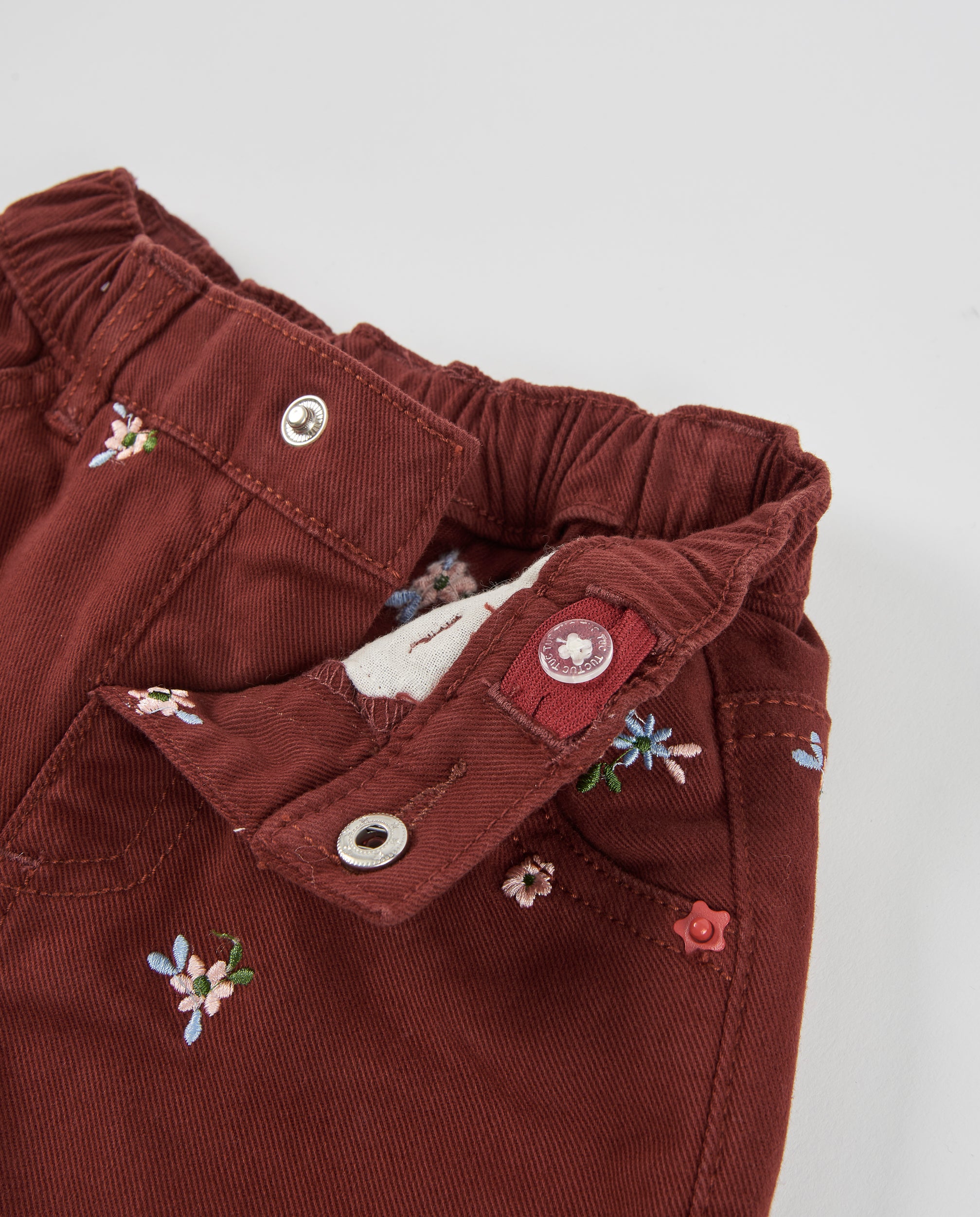 TucTuc Pantaloni bambina tela ricamo floreale bordeaux