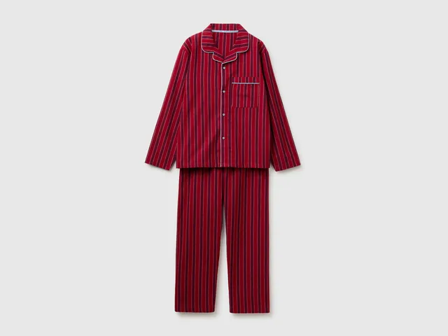 United Colors of Benetton Pigiama flanella righe cotone aperto