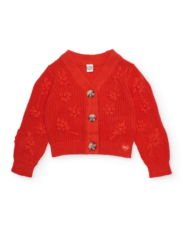 TucTuc Maglioni cardigan bambina rosso fiori rilievo