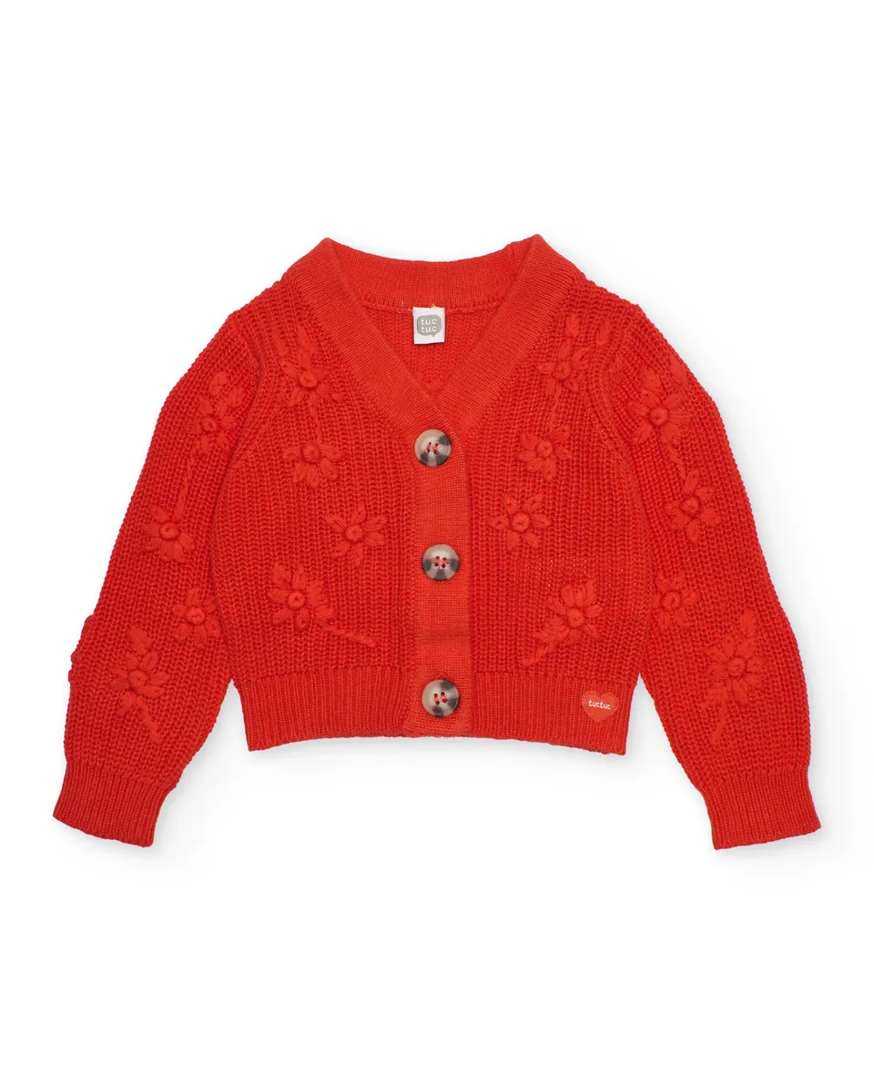 TucTuc Maglioni cardigan bambina rosso fiori rilievo