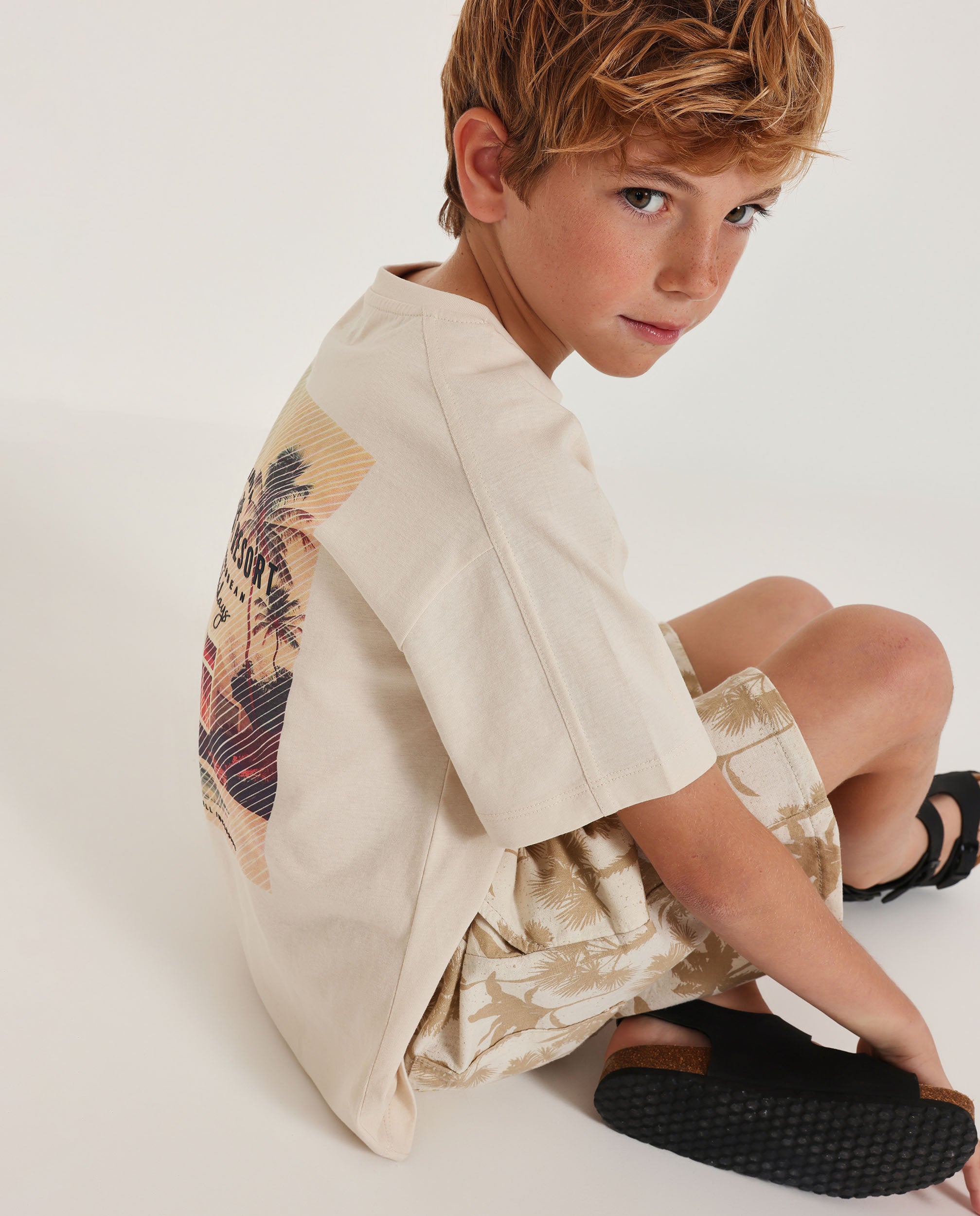 TucTuc Magliette T-shirt bambino beige stampa caraibica