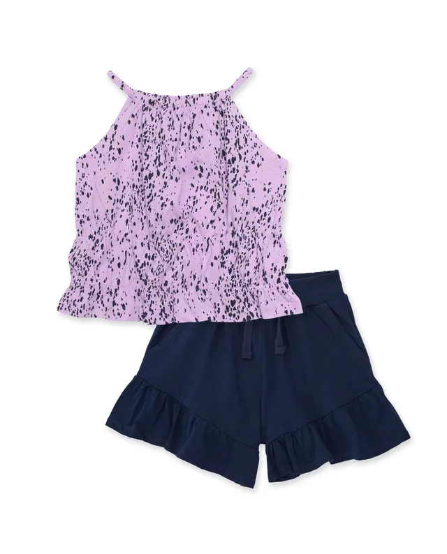 TucTuc Completi Completo Bambina Lilla Top e Shorts Blu