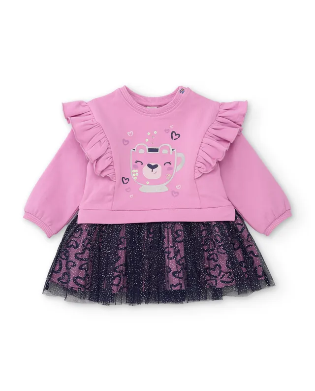 TucTuc Vestiti vestito felpa bambina rosa volant tulle