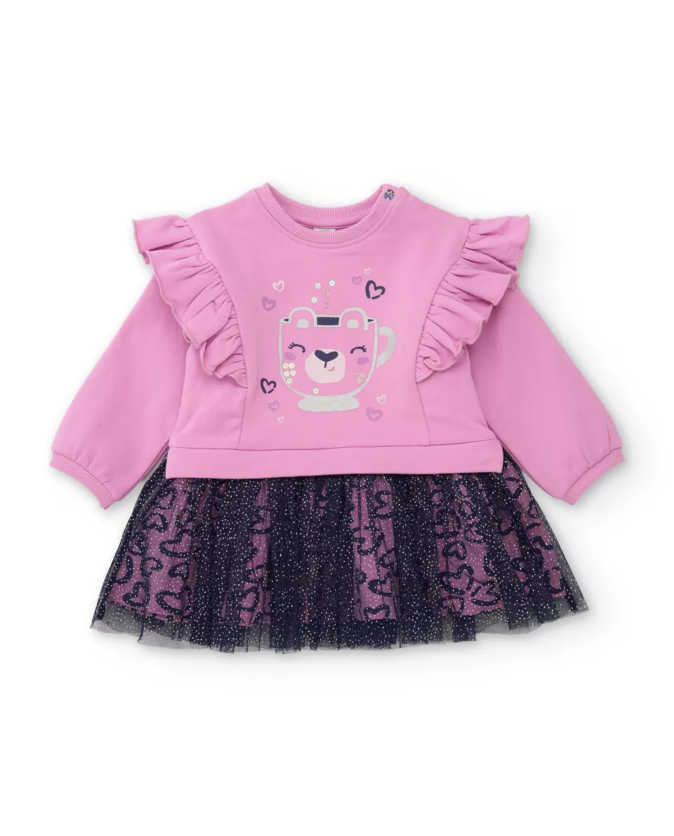 TucTuc Vestiti vestito felpa bambina rosa volant tulle