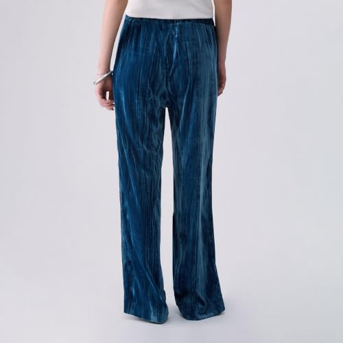 Liu Jo Pantaloni Velluto Crinkle Elastico Coulisse Blu Bianco