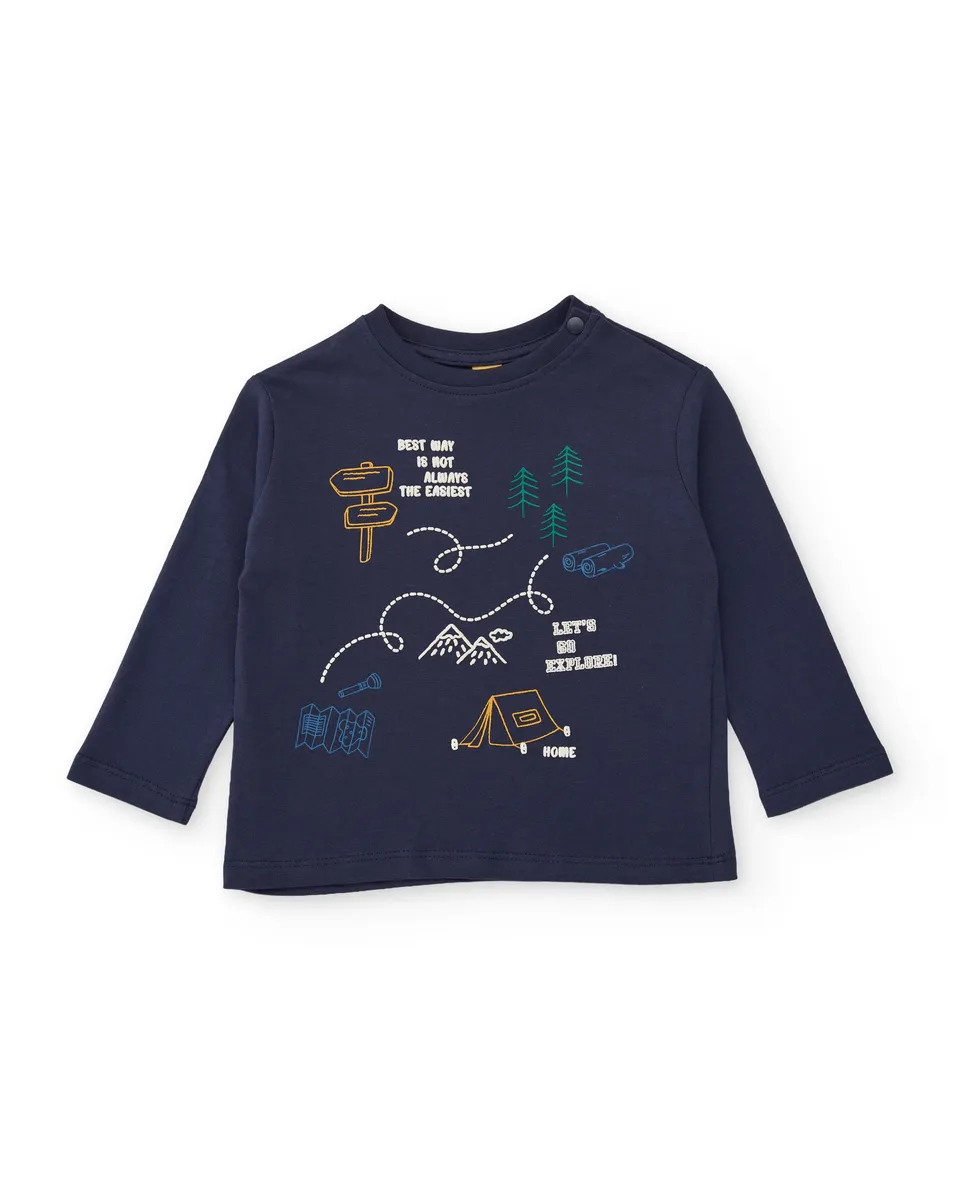TucTuc Magliette Maglia Bimbo Blu Manica Lunga Cotone