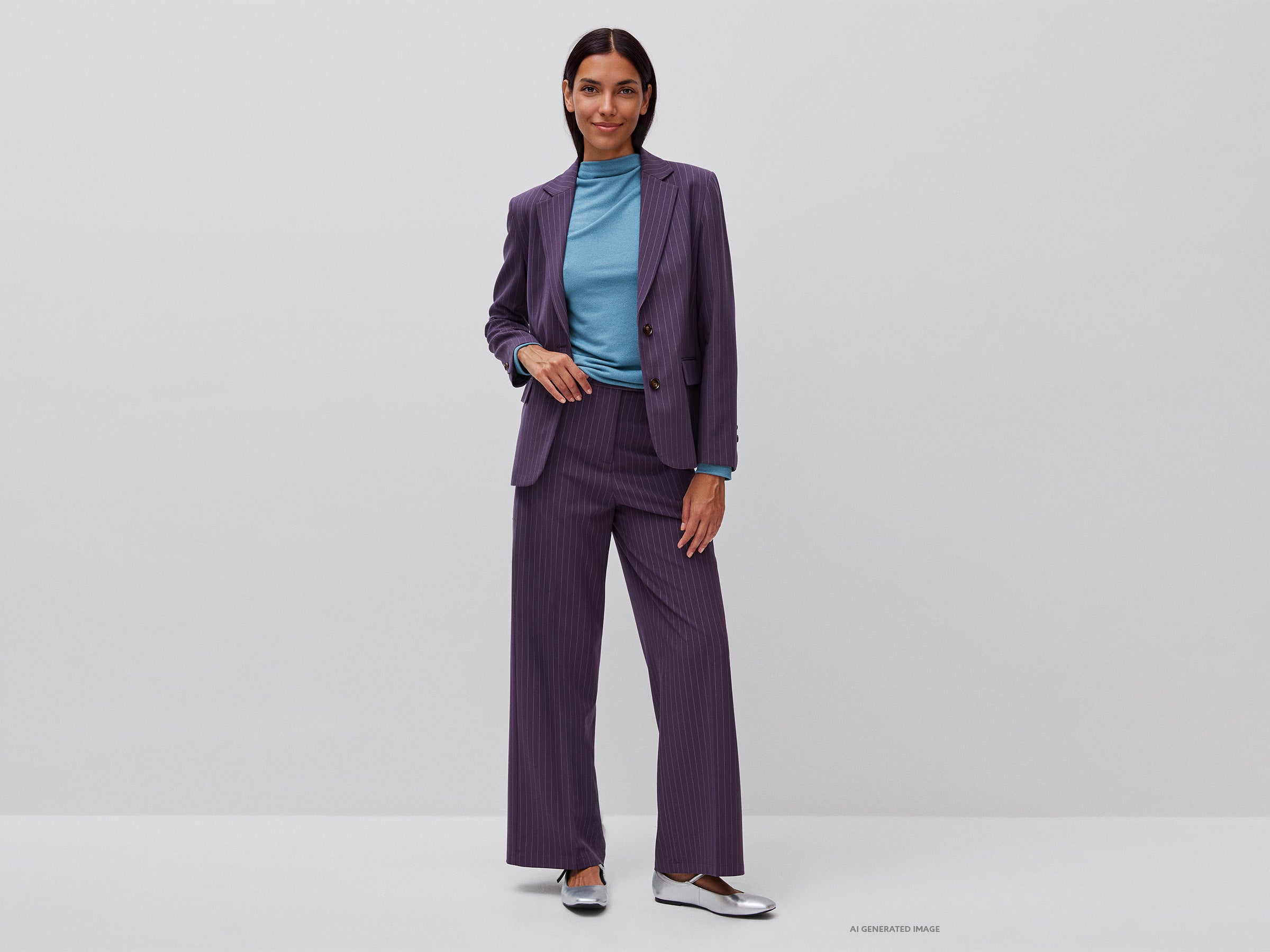 Benetton Trousers Pantaloni Larghi Gessati Viscosa